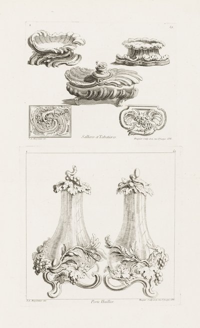 Salières et Tabatières, pl. 69 dans Oeuvres de Juste-Aurèle Meissonnier - Juste Aurèle Meissonnier